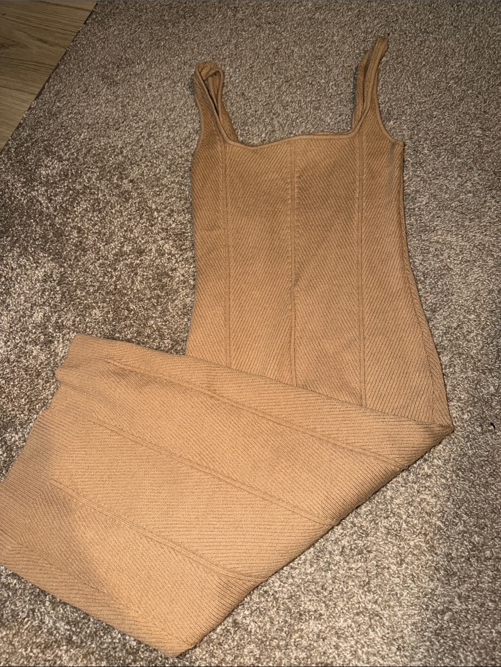 Knit Square-Neck dress in Camel